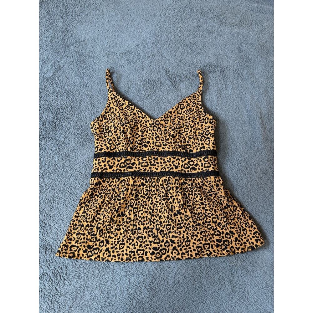 Kailey Leopard Ladder Trim Tank Top Francesca’s Mi Ami Cheetah Animal Print XS